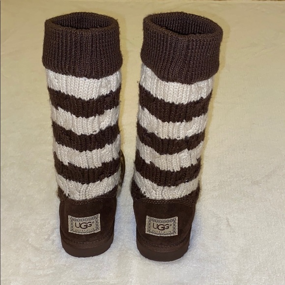 UGG Brown and White Striped Knitted Boots - Picture 3 of 11